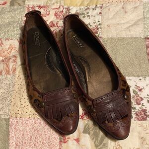 Born Brown Leopard-Print Fringe Pointed Flats Size 10